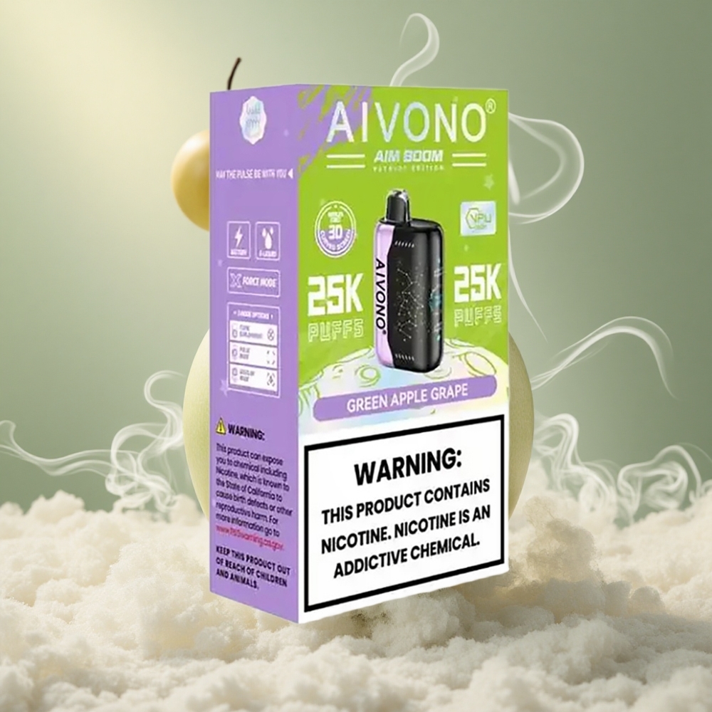 Aivono Aim Boom 25000 Puffs Ühekordne Vape Roheline Õun Viinamari
