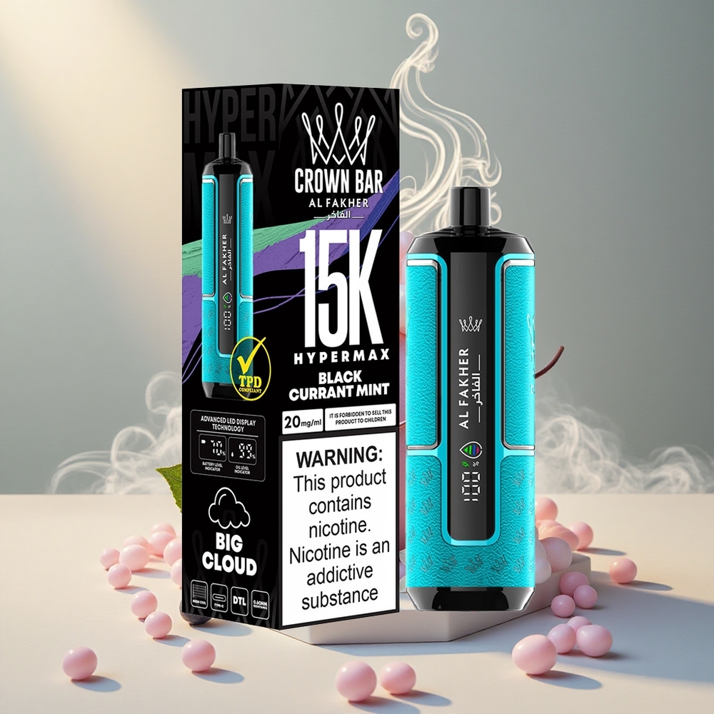Al Fakher Crown Bar 15K Puffs Hypermax Kääritud Lehtmustikas-Münt