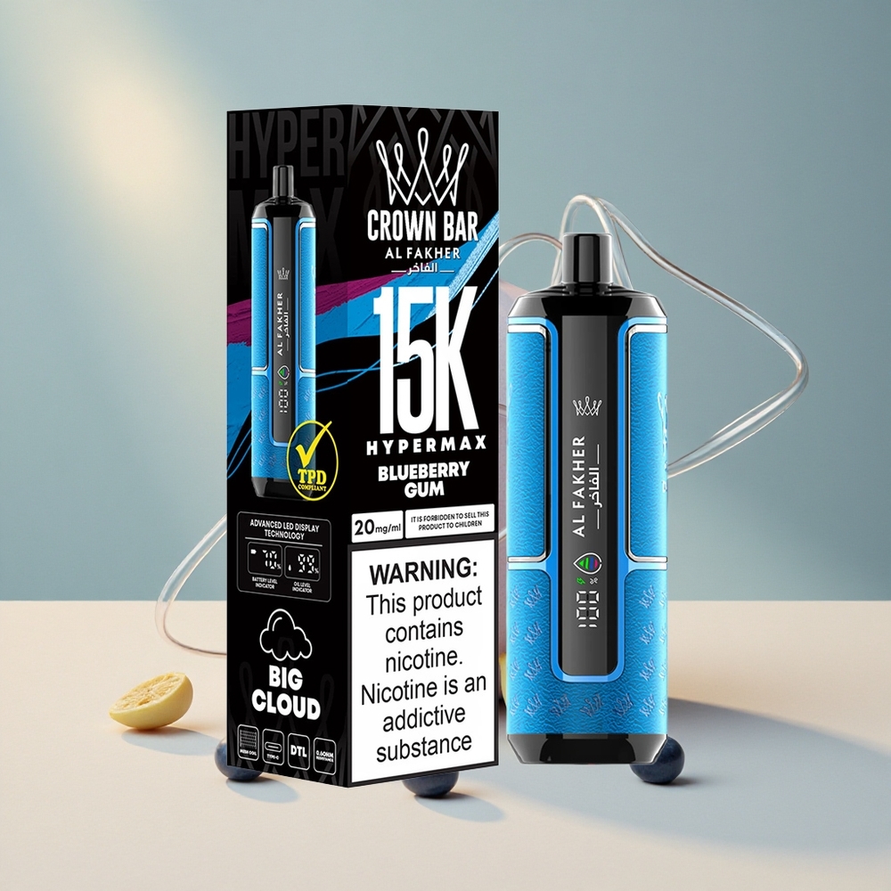Al Fakher Crown Bar 15K Puffs Hypermax Korduskasutatav Vape Kit Mustikas Näts