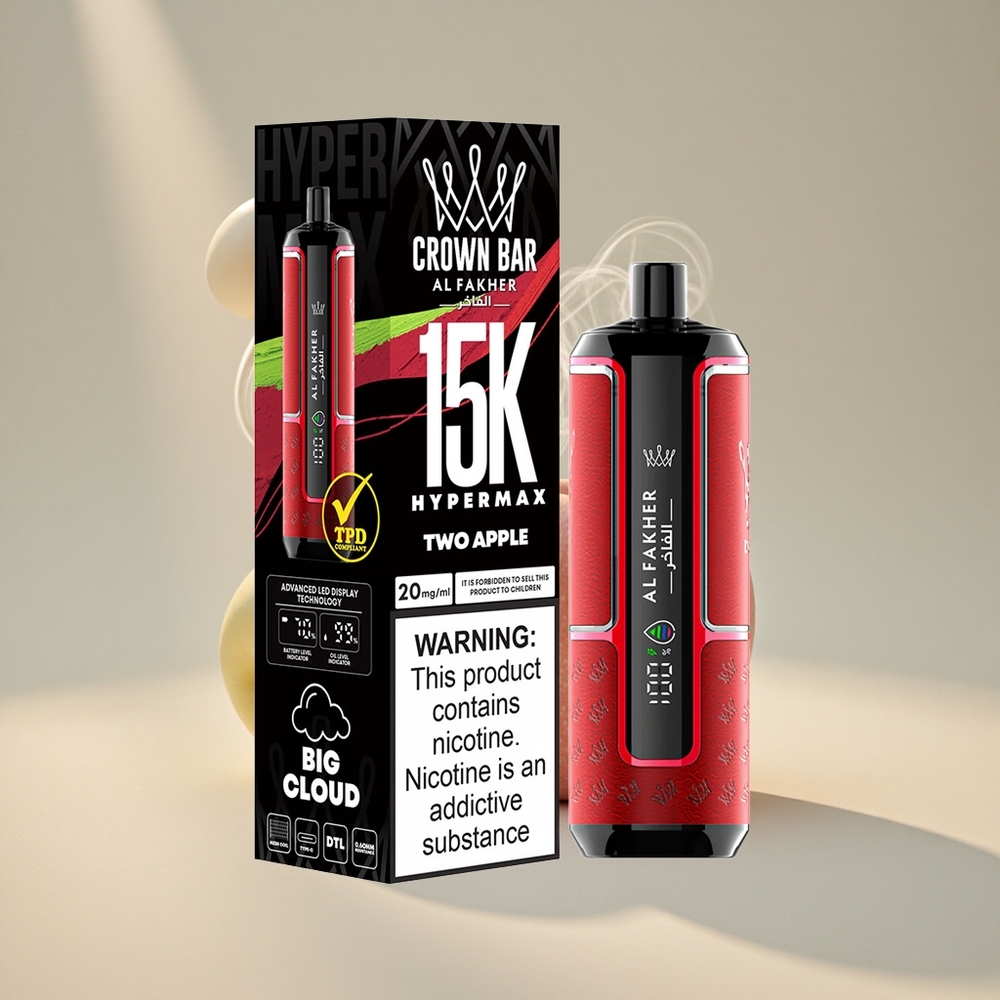 Al Fakher Crown Bar 15K Puffs Hypermax Ühekordne Vape Kit Kaks Õuna 22ml