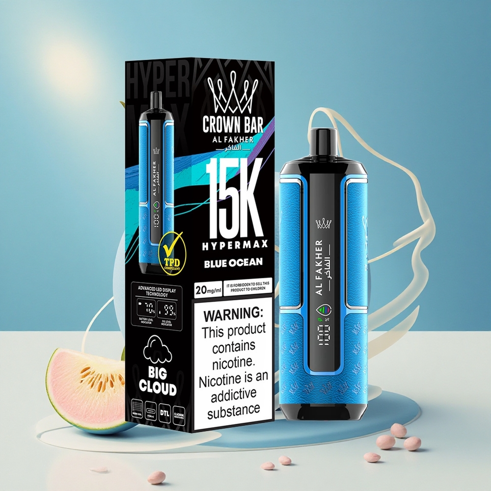 Al Fakher Crown Bar 15K Puffsvõime Hüpermax Kõrvaldispositiivne Sinine Ookean