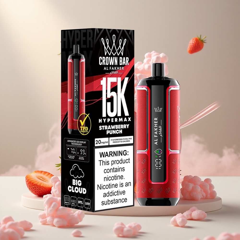Al Fakher Crown Bar 15 000 Puffs Hypermax Ühekordne Vape Kit Maasikapunch