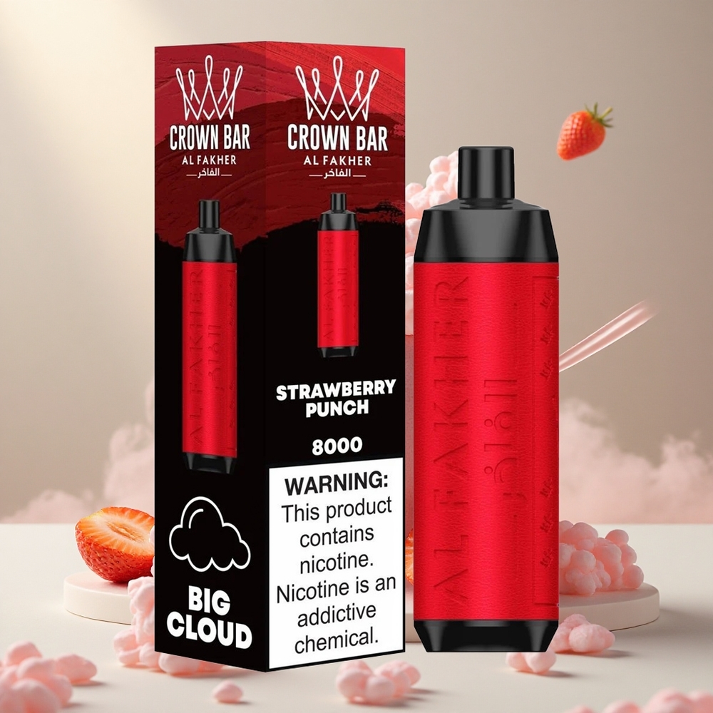 Al Fakher Crown Bar 8000 Puffs Maasikapunch 18ml Mahutavus