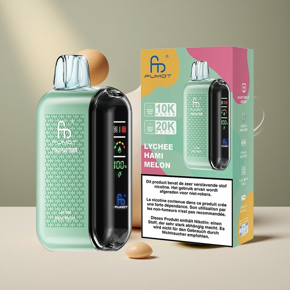 Fumot Tornado 20000 Puffs Dual Mesh Coil Ühekordne Vape Litši Hami Melon