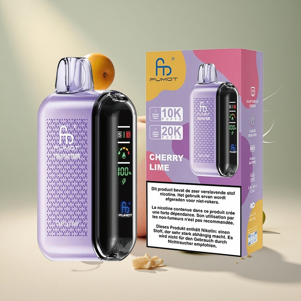 Fumot Tornado 20000 Puffs Kahekordse Võrguga Ühekordne Vape Kirsi-Laimi