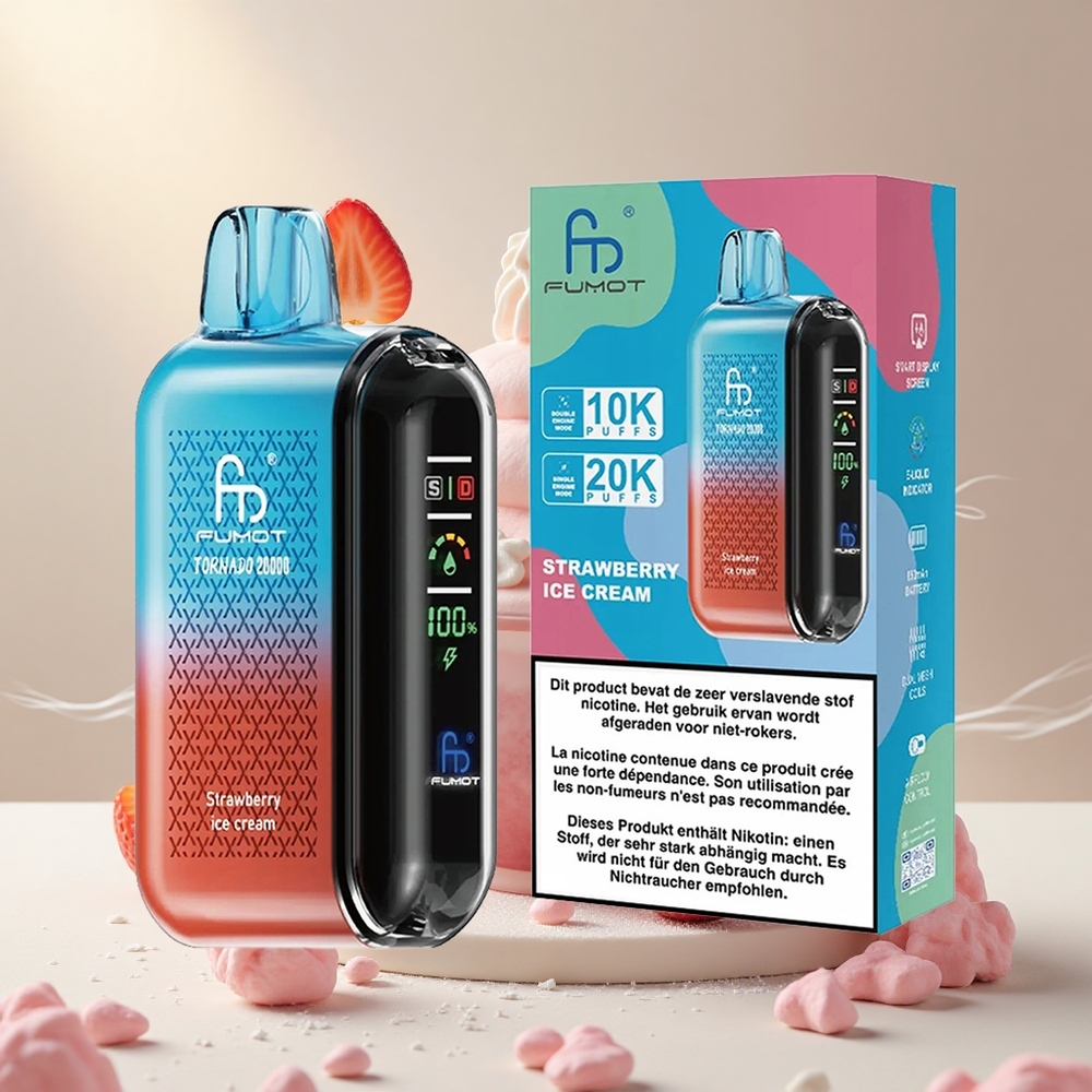 Fumot Tornado 20000 Puffs Maasikajäätise Ühekordne Vape 20ml