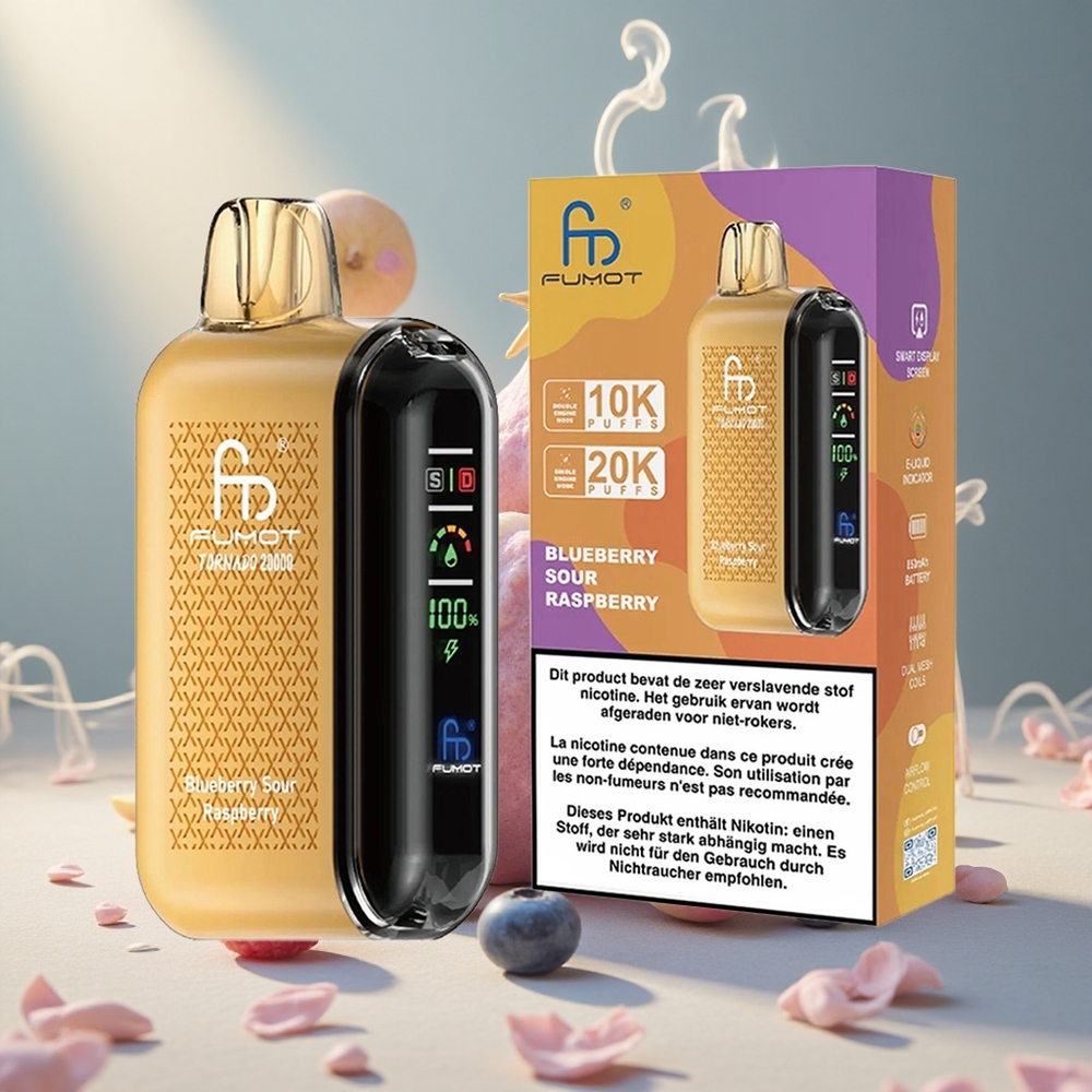 Fumot Tornado 20000 Puffs Taaspärglitav Aku Mustik-Hapukarva Vaarikas