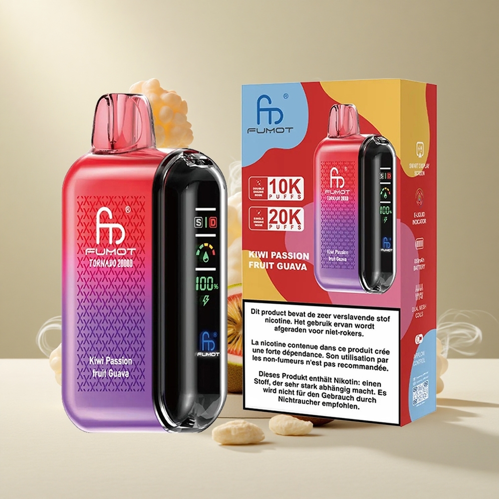 Fumot Tornado 20000 Puffs Ühekordne Auruti Kiivi-Marakuojaguava 850mAh Akuga