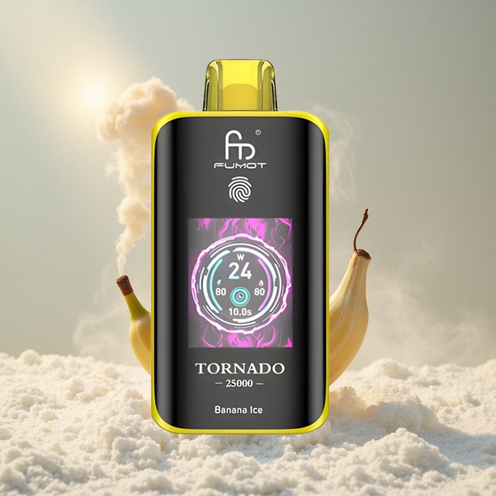 Fumot Tornado 25000 Puffs Laetav Akuga Banaan-Jää Auruigats