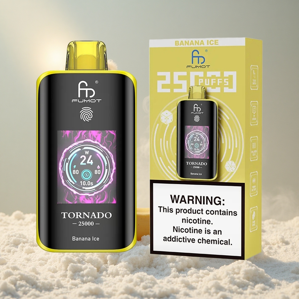 Fumot Tornado 25000 Puffs Laetav Akuga Banaan-Jää Auruigats