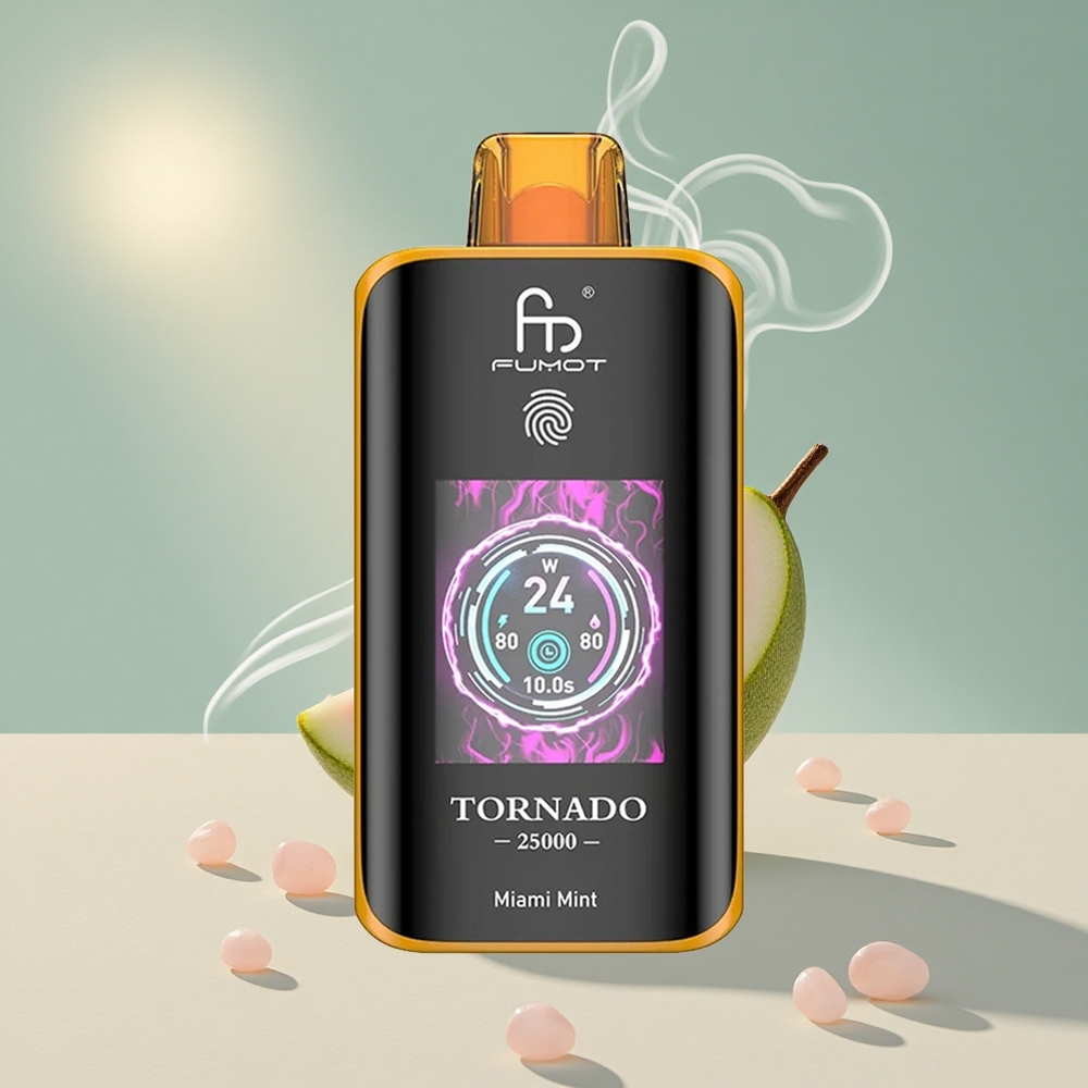 Fumot Tornado 25000 Puffs Laetav Akuga Miami Mündi Aromaat